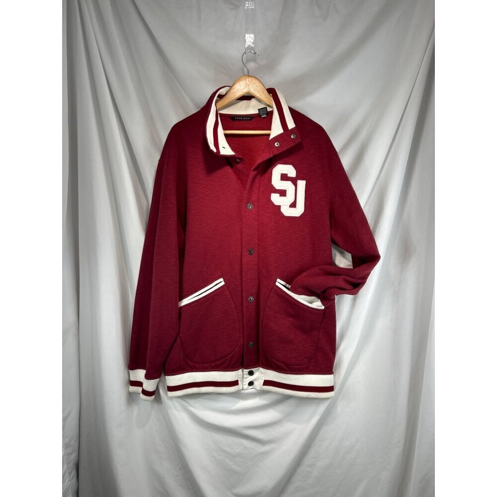 Sean John Men’s Red Varsity Jacket Stand Up Collar Snap Front Size 2XL (A-7)